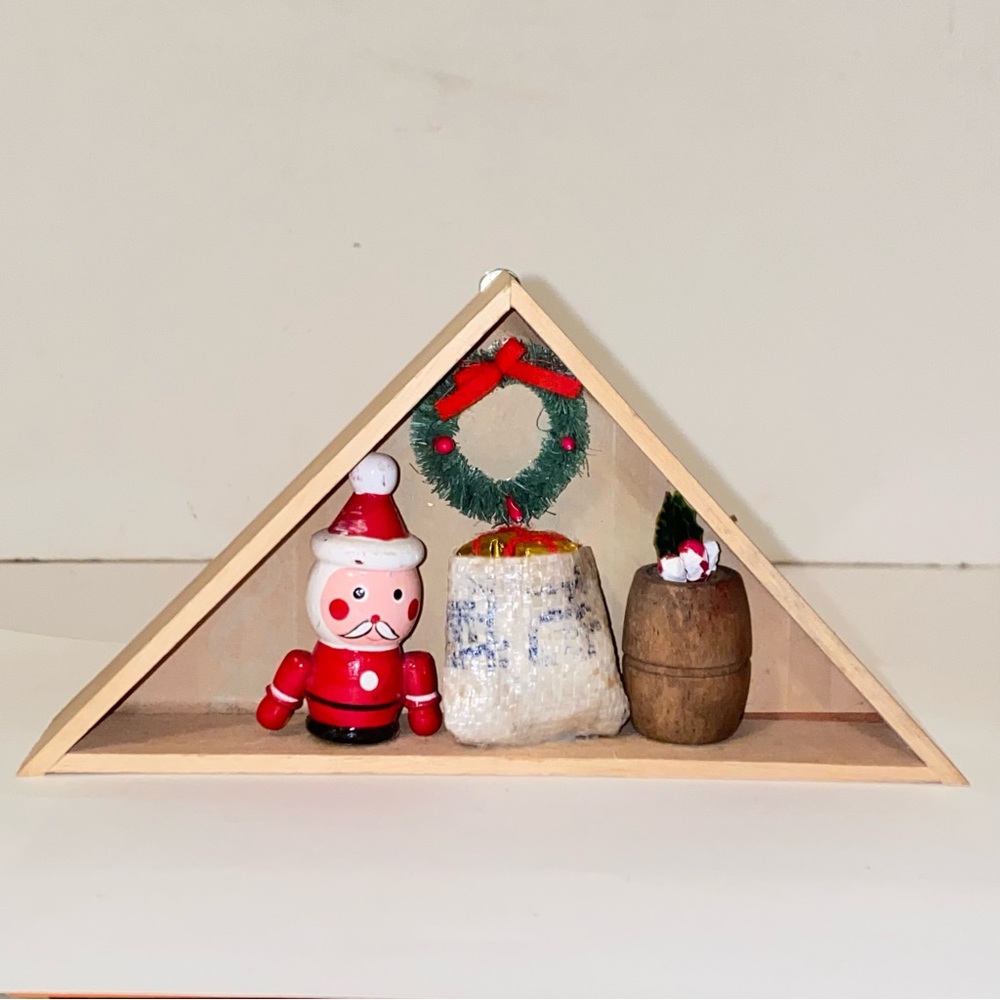 Vintage Handcrafted Wooden A-Frame Christmas Diorama Tabletop or Wall Decoration